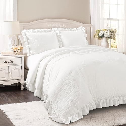 Lush Decor Reyna Ruffle Comforter Set - 3 Piece Full/Queen Size Ruffle Comforter Set - Elegance for Bedroom - Full/Queen, Pure White - Image 1