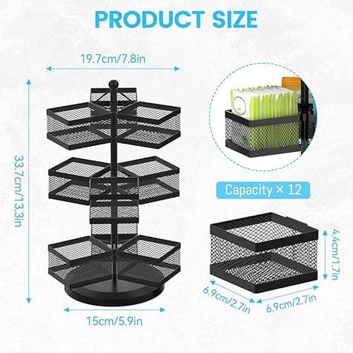 iDavosic.ly Metall Teebeutelhalter, Drehbar Teeboxen für Teebeutel Teebox Groß mit 9 Fächern, Teeregal Teebeutel Aufbewahrungsbox Tee Organizer für 108 Tea Bag (Schwarz) thumbnail 3