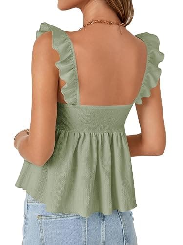 LYANER Women's Sleeveless Casual Tank Tops | Summer Ruffle Strap V Neck Flowy Hem Dressy Babydoll Peplum Tops Camisole thumbnail 5