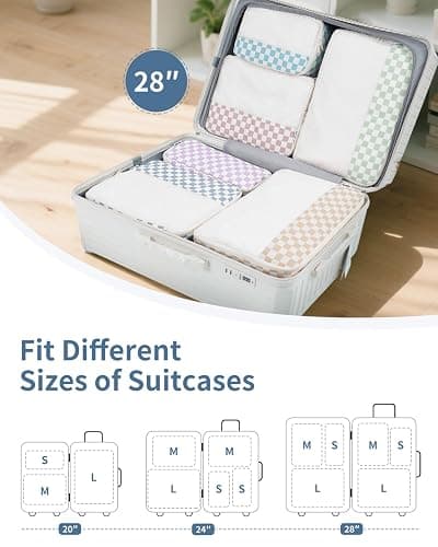 Narwey 7 Set Packing Cubes Travel Organizer, Packing Cubes Carry on Luggage Set Suitcase Backpack for Travelling, Travel Essentials Accessories Cubes with Laundry Bag (Combined Checkerboard) thumbnail 2