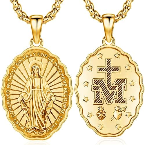 DRINSPER Virgin Mary Miraculous Medal Necklace for Women 925 Sterling Silver Virgen De Guadalupe Pendant Blessed Mother Mary Virgencita Necklace for Men Protection Jewelry Christmas Gifts - Image 1