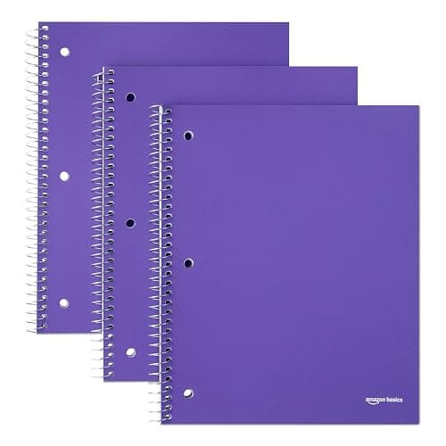 Amazon Basics Wide-Ruled Spiral Notebooks with Poly Cover, 8" x 10.5", 100 Sheets, Radiant Orchid, 3-Pack - Image 1