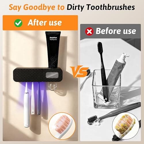NeteHon Smart Toothbrush Holder, Wall Mounted Toothbrush Holder with Toothpaste Dispenser, Drying Function and 3 Toothbrush Slots for Bathroom (Black) thumbnail 6