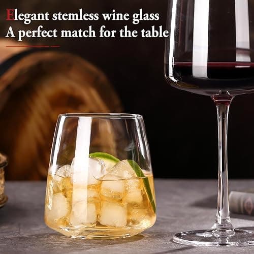 Stemless Wine Glasses Set of 6-14.5oz Hand Blown Heavy Red White Wine Glasses Unique gifts for him/her wedding, birthday, Mother's/father's day, anniversary thumbnail 3