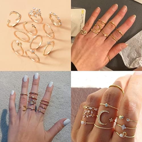 HUASAI Gold Stackable Rings for Women Stocking Stuffers for Teen Girls Trendy Cute Rings Boho Moon Star Butterfly Knuckle Ring Set Dainty Gold Rings Pack Teen Girl Christmas Gifts Jewelry Gifts thumbnail 8