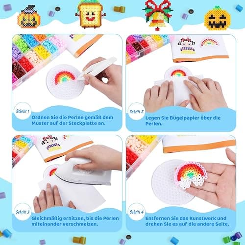 BLOT 4000 Bügelperlen Set 24 Farben Bügelperlen für Kinder Mädchen Jungen DIY Steckperlen mit Platte Zubehör Muster in Organizerbox, 5mm thumbnail 4