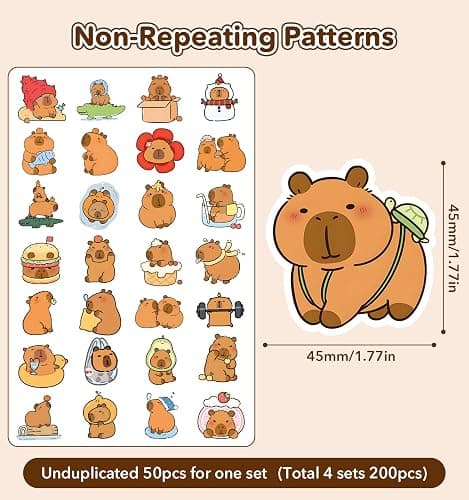200pcs Capybara Stickers, Cute Vinyl Stickers Laptop Water Bottle Stickers for Kids Waterproof Animals Decals Sticker for Adults Teens Kids Classroom Prizes thumbnail 3