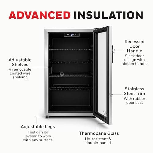 Honeywell Beverage Refrigerator and Cooler, 116 Can Mini Fridge with Glass Door for Soda Beer or Wine for Office or Bar with Adjustable Removable Shelving, Commercial Grade thumbnail 5