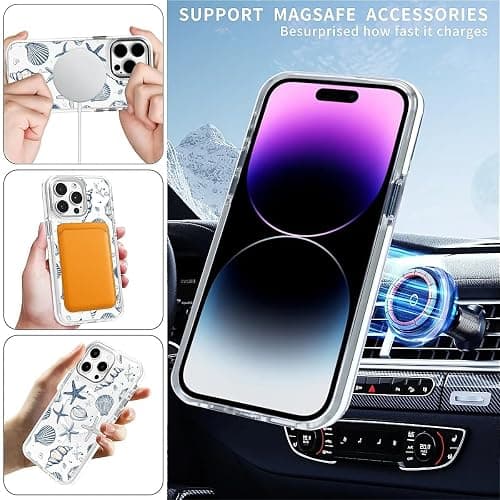 Punmada Compatible with iPhone 13 Pro Max Case for MagSafe, Clear White with Ocean Shells Design Drop Proof Rugged Magnetic Charge Shockproof for iPhone 13 Pro Max thumbnail 7