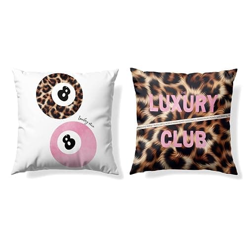 GTYNU Trendy Funky Cheetah Pink Y2K Luck 8 Ball Throw Pillow Covers 18x18 Set of 2,Cheetah Leopard Lover Gifts for Women,Coquette Preppy Pillow Covers for Girls Room Dorm Apartment Decor,(622) - Image 1
