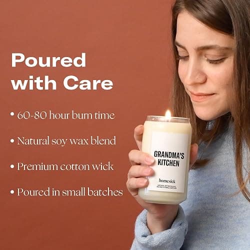 Homesick Scented Candles for Home (Grandma's Kitchen) - 13.75 oz Long-Lasting Natural Soy Wax Blend Jar Candle Gifts for Women & Men, 60-80 Hours Burn Time - Notes of Butter, Apple & Cream thumbnail 4