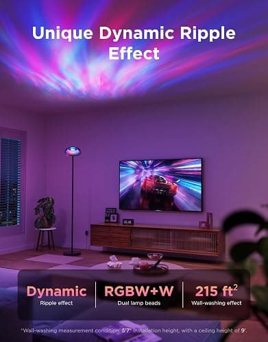 Govee Uplighter Floor Lamp for Living Room, RGBIC Ripple Projector, Floor Lamp for Bedroom Works with Matter, 215 ft² Light Area, 1000lm LED Modern Corner Floor Light, Warm Cool White Standing Lamp thumbnail 2