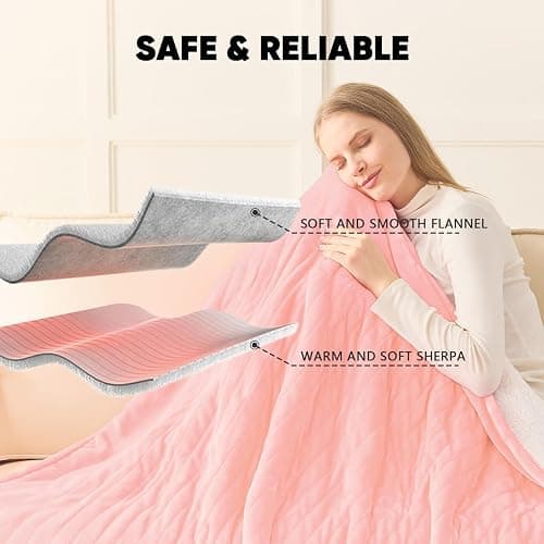 greenoak Heated Blanket Electric Throw 50"X60", Heating Blanket with 10 Heat Levels 8 Hours Auto-Off,Fleece Soft Blanket,Christmas Birthday Gifts for Women Mom, Baby Pink thumbnail 8