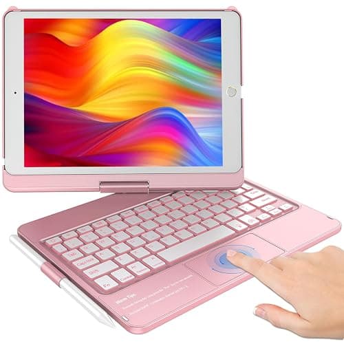 KBCASE Touchpad Keyboard Case for iPad 9th/8th/7th 10.2 inch, Backlit Trackpad Keyboard, 360°Rotatable Case with Keyboard for iPad 9th/8th/7th Gen, with Pencil Holder (Rose Gold) - Image 1