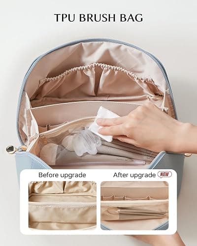 EACHY Travel Makeup Bag,Large Capacity Cosmetic Bags for Women,Waterproof Portable Pouch Open Flat Toiletry Bag Pattern Makeup Bag - Large - AN-Blue thumbnail 3