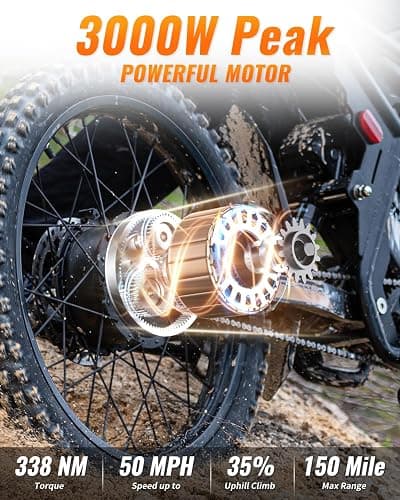 GT73 /GT73 Pro/ GT73 Mini Electric Dirt Bike for Adults/Teens - 3000W/ 2500W Motor - 50/37 MPH High-Speed, 25"/14'' Fat Tires & Dual Removable Battery, All-Terrain Off-Road eBike for Snow, Sand thumbnail 2