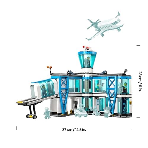 LEGO City Flughafen mit Flugzeug - Spielzeug Miniatur Modellbau mit Terminal, Flugzeug, Schlepperfahrzeug, Fluggastbrücke, 9 Minifiguren & Zubehör - Geburtstagsgeschenk für Jungen ab 8 Jahren - 60502 thumbnail 3