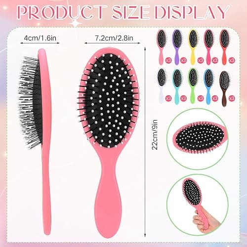 Suclain 30 Pieces Wet Hair Brushes for Women Travel Detangling Brush Soft Bristles with Cushion Base Drying Detangler Small Hair Brushes for Women, 10 Colors thumbnail 2