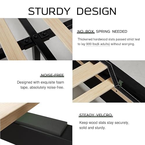 Jocisland Queen Platform Bed Frame with Wingback Headboard, Velvet Upholstered Bed Frame with Handmade Button Tufted & Nailhead, Wooden Slats Support, Black thumbnail 6