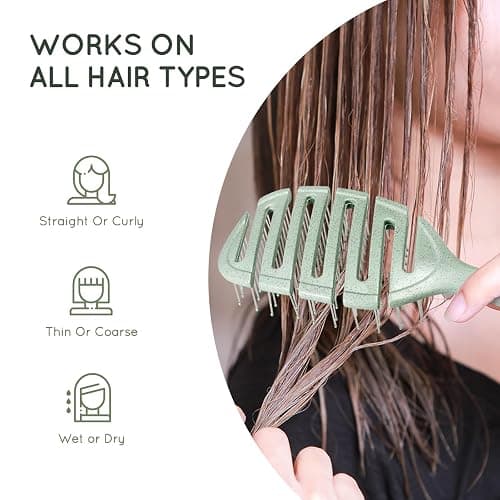 Ecoed Detangler Hairbrush, Soft Bristle Detangling Brush for Straight, Wavy, Curly and Fine Hair, Dry and Wet, Quick Smoothing for Women and Men, Eco-Friendly & Sustainable Material (Green) thumbnail 8