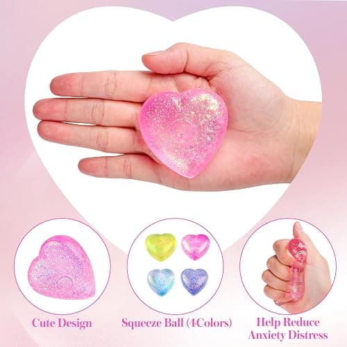 Heart Stress Balls (Pink) Squishy Toys for Adults Kids, Slow Rise Sugar Ball Sensory Fidget Toys, Love Shape Squishy Squeeze Toys, Malt Stretch Ball, Heart Shape Stress Toys for Hand Exercise thumbnail 3