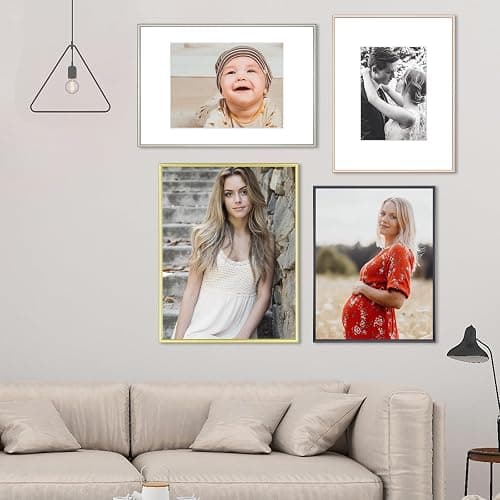 Fkvat 11x14 Picture Frame Set of 3, Matte Gold Modern Aluminum Metal Photo Frame with HD Glass, Fits 8x10 with Mat or 11 x 14 without Mat, for Horizontal Wall Mounting thumbnail 2