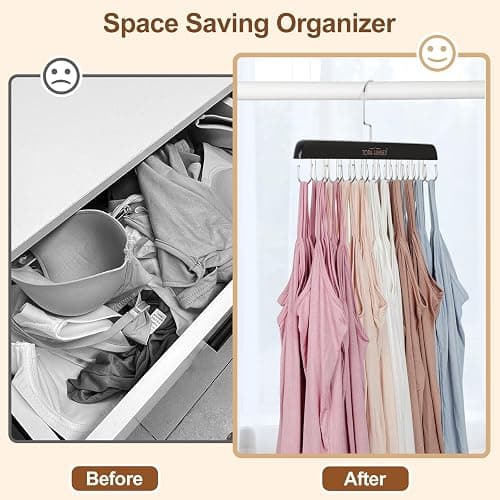 TOPIA HANGER Bra Hanger for Closet, 2 Pack Tank Top Hangers 40 Hooks Capacity Foldable Wood Space Saving Hangers Closet Organizer for Tank Top, Bra, Scarf, Belt, Tie etc - CT46B-2 thumbnail 3