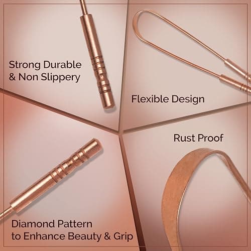 MasterMedi Tongue Scraper with Case Easy to Use Tongue Scraper for Adults, Tongue Cleaner for Oral Care & Hygiene Copper Set of 2 (with Travel Case) thumbnail 7