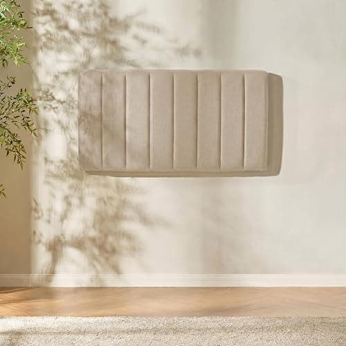 Hearth & Harbor Upholstered Twin Headboard - Easy Assemble Channel Stitched Headboard Twin Size - Wall Mounted Headboards with 3D Soundproof Wall Panels Peel & Stick Floating Headboards, Beige thumbnail 7