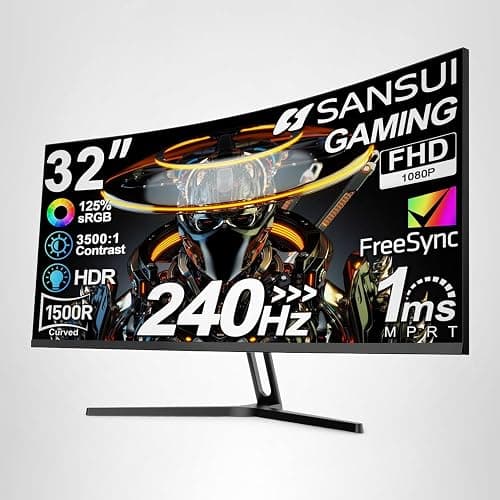 SANSUI 32 Inch Curved 240Hz Gaming Monitor High Refresh Rate, FHD 1080P Gaming PC Monitor HDMI DP1.4, Curved 1500R, 1Ms MPRT, HDR,Metal Stand,VESA Compatible(DP Cable Incl.) thumbnail 9