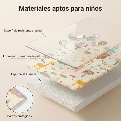 COSYLAND Alfombra Bebé Acolchada Plegable XPE Reversible, Tapete de Juegos Infantil Antideslizante e Impermeable para Suelo, Colchoneta Bebé, Animales Dormidos, Zorro y Oso Pardo, 150 x 180 x 1 cm thumbnail 5