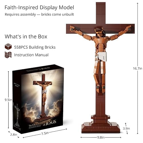 TLOEP Jesus Crucifix Building Set, Christian Cross Display Model (588 Pieces), Faith-Based Religious Decor Statue for Home & Office, Christian Gift for Easter, Lent & Confirmation thumbnail 3