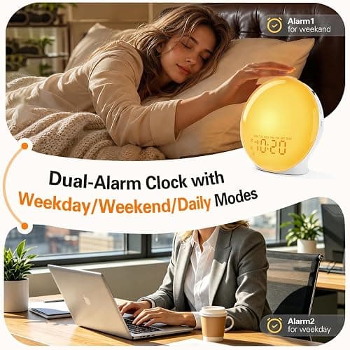 JALL Full-Screen Wake Up Light Sunrise Alarm Clocks for Bedrooms, White Noise Machine for Heavy Sleepers, 25 Natural Sounds, Dual Alarms, FM Radio, 17 Dimmable Colors, Bluetooth Speaker thumbnail 5