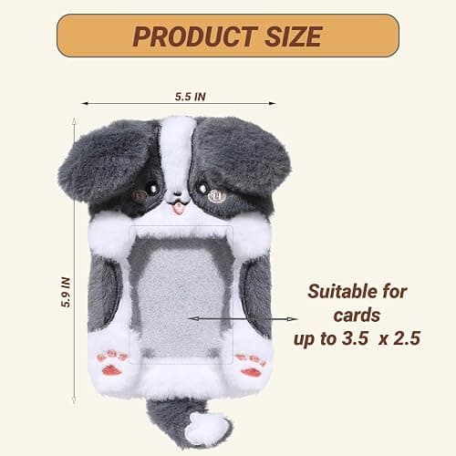 2PCS Cute Plush Photocard Holder with Keychain, Cartoon Animal Photo Sleeve ID Bank Badge Holder, Soft Idol Photo Protective Cover for Fans School Office, Best Christmas Birthday Gift thumbnail 2