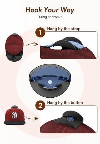 HOUSE DAY Adhesive Hat Hooks for Wall 16 Pack, Strong Hat Rack for Baseball Cap Display Organizer, Hats Holder for Wall, Door, Closet, No Drilling, Black thumbnail 5