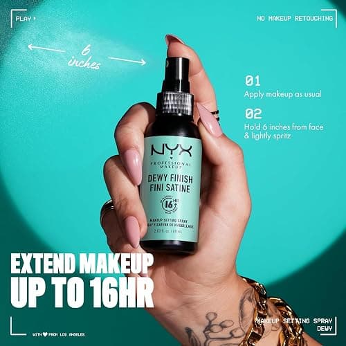 NYX Professional Makeup Dewy Finish Setting Spray, Long Lasting 16h Wear, Nourishes Dry Skin, Leaves Skin Radiant and Moisturized, Sheer and Smooth, Vegan Formula, 60mL thumbnail 3