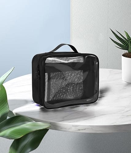 UEOE TSA Approved Toiletry Bag, Clear Makeup Bags with Multi Layer Mesh Pockets, Portable Large Capacity PVC Cosmetic Bags with Zipper for Travel Essentials thumbnail 2