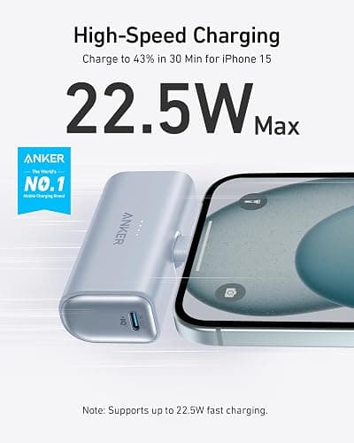 Anker iPhone 16 Portable Charger, Nano Power Bank with Built-in USB C Connector, 5,000mAh Portable Charger 22.5W, for iPhone 16/15 Series, Samsung S22/23 Series, iPad Pro/Air, AirPods, and More thumbnail 2