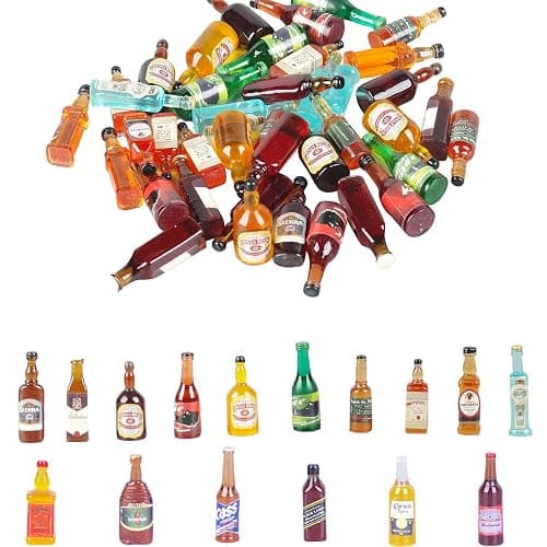 40pcs Miniature Mini Fake Beer Bottles Toys, Mixed Wine Drinks Decoration Beer Glass Model, Beer Can Beer Bottle Models for Fairy Garden Pub Bar Dolls House Tableware Decoration thumbnail 4