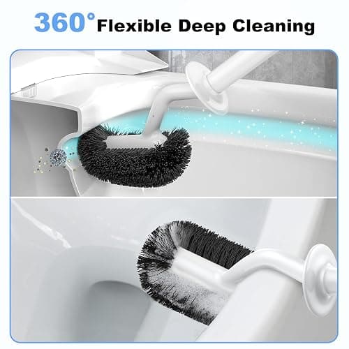 HAMITOR Toilet Bowl Brush Holder Set: Curved Design with Holder for Deep Cleaning Under Rim - Compact Hidden Scrubber for Small Space - Modern RV Bathroom Accessories - White 1 Pack thumbnail 3
