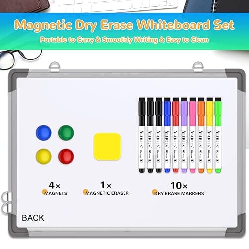 Small Weekly Calendar Dry Erase Whiteboard for Wall, 16" x 12" Magnetic Dry Erase Board, Hanging Double-Sided White Board, Portable Board for List, Kitchen, Planning, Memo, Home, Office - Red thumbnail 2