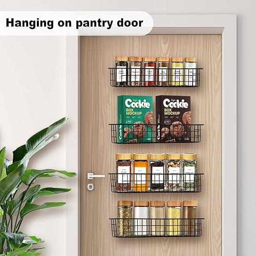 Spice Rack Organizer Wall Mount, 2 Pack Black Seasoning Rack Wire Storage Baskets for Wall or Cabinet Door in Kitchen and RV | Seasoning Rack, Kitchen, RV thumbnail 7