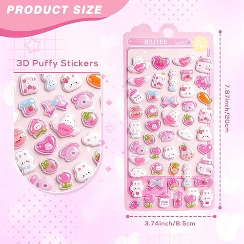 3D Puffy Stickers, 10 Sheets 500+ Kawaii Cute Mini Decorative Bubble Stickers for Phone Case Notebooks Scrapbooks Handbooks Decoration thumbnail 3