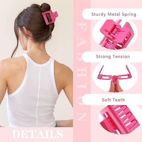 Auseibeely 6 Pack Pink Small Claw Clips for Women & Girls, 2 Inch Rectangle Medium Hair Clips, Small Square Claw Clip for Half up Half Down, Hair Accessories for Thin/Medium Short Hair, Hot Pink thumbnail 3