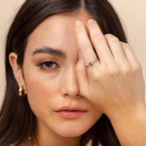 PAVOI 14K Gold Plated Initial Letter Adjustable Ring for Women - Thin Initial Band - Dainty Fashion Jewelry Gifts thumbnail 3