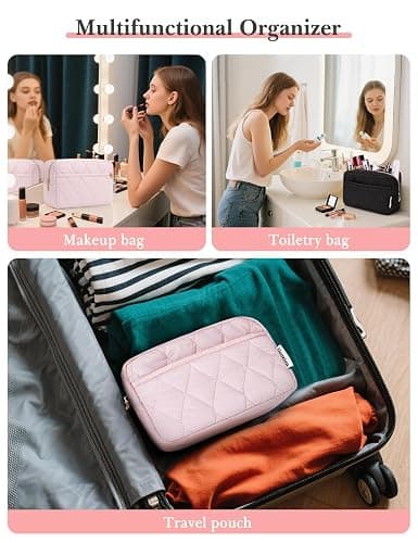 Noozion Makeup Bag Travel Toiletry Bag, Puffy Padded Cosmetic Bag for Women, Makeup Organizer Case, Wide-open Pouch Purse, Travel Essentials thumbnail 6