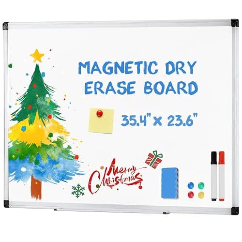 DUMOS Magnetic White Board Kit for Wall 36" x 24", Dry Erase Board with 1 Dry Eraser & 2 Multicolor Markers & 4 Magnetic Pins, Silver Reinforced Aluminum Frame for Home, School, Office - Image 1