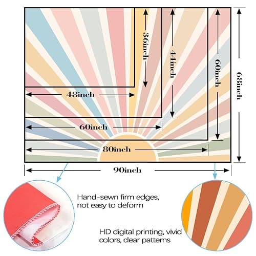Kanuyee Boho Burning Sun Tapestry Wall Hanging, Retro 70s Abstract Vintage Geometric Rainbow Sunrise Tapestries for Bedroom Living Room Backdrop 36×48 inch thumbnail 7