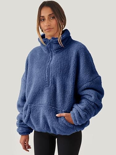 ANRABESS Sweatshirt for Women Zip Up Hoodies Cropped Pullover Fleece Hooded Sherpa Sweaters Tops 2025 Fall Winter Clothes thumbnail 3