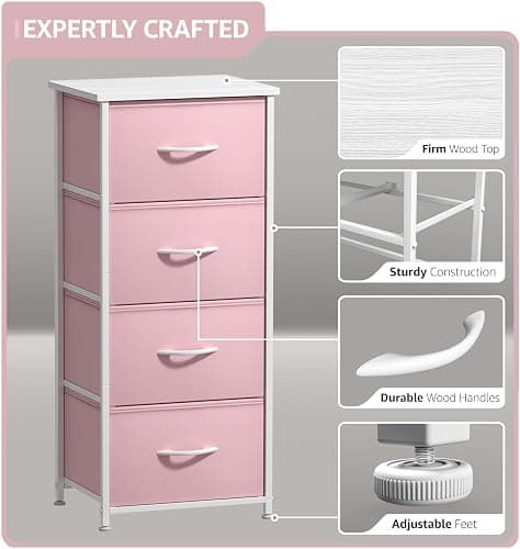 Sorbus Dresser Storage Tower, Organizer Drawers for Closet Boys & Girls Bedroom, Bedside Furniture, Chest for Home, College Dorm, Steel Frame, Wood Top, Fabric Bins(Pink) thumbnail 4